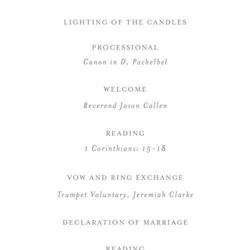 This is a sage unique wedding programs with standard by Sara Hicks Malone called signature monogram printing on signature in 4x9