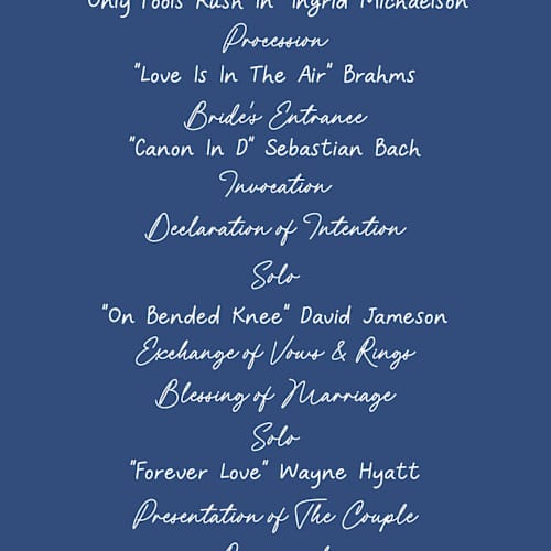 This is a santorini unique wedding programs with standard by chocomocacino called strazzate printing on signature in 4x9