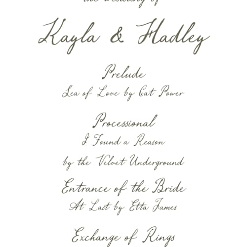 This is a azalea unique wedding programs with standard by Everett Paper Goods called villa printing on signature in 4x9