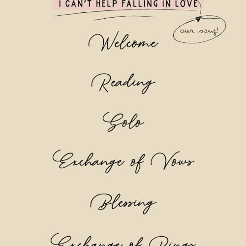 This is a linen unique wedding programs with standard by Helena Vitto called modern fairy tale printing on signature in 4x9