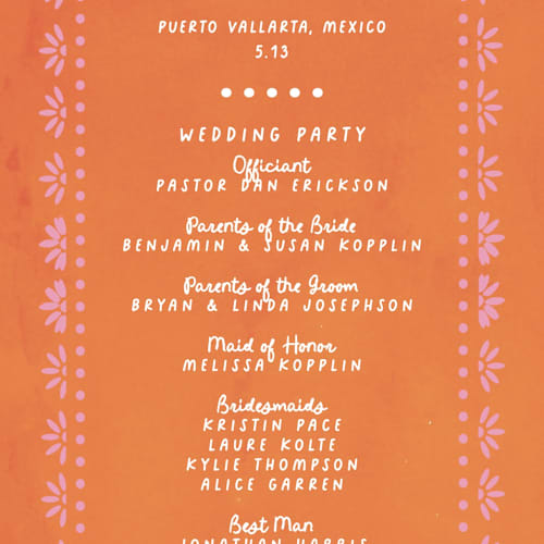 This is a carnation unique wedding programs with standard by Itsy Belle Studio called vienes printing on signature in standard