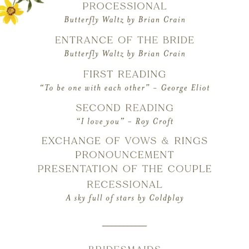 This is a peony unique wedding programs with standard by Yaling Hou Suzuki called wildflower wreath printing on signature in standard