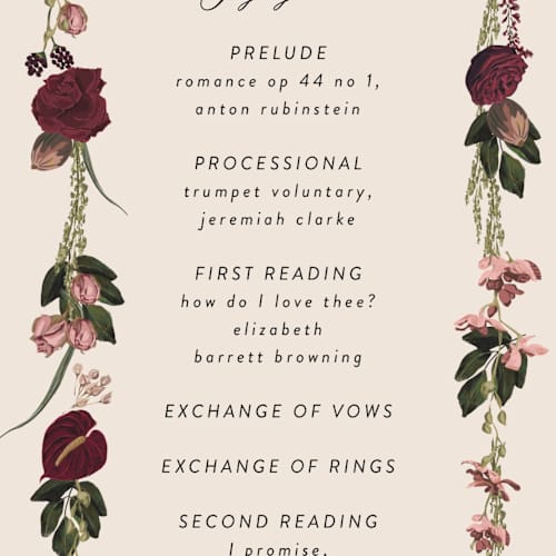 This is a merlota unique wedding programs with standard by Susan Moyal called romantics printing on signature in standard