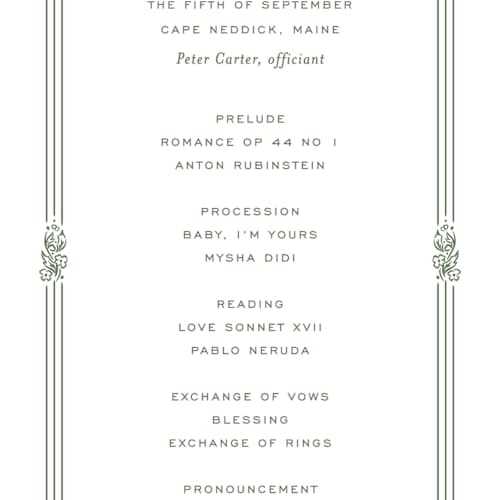 This is a leaf unique wedding programs with standard by Kate Ahn called court printing on signature in standard