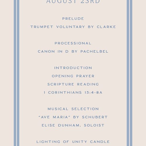 This is a periwinkle unique wedding programs with standard by Hooray Creative called twin border printing on signature in standard