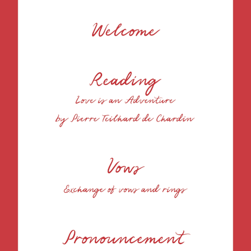 This is a brick unique wedding programs with standard by Julia Liverton called love in bloom printing on signature in standard