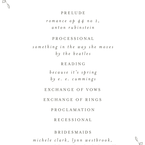 This is a ravello unique wedding programs with standard by Anne Ciotola called cottonwood printing on signature in 4x9