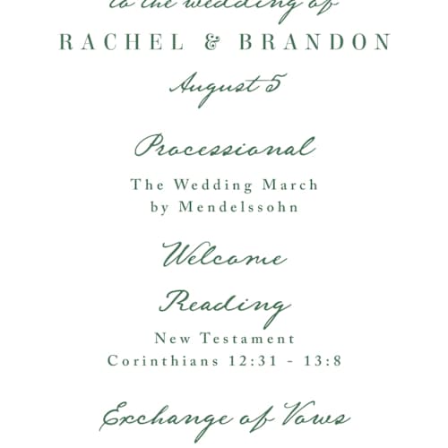 This is a meadow unique wedding programs with standard by Petra Kern called plain air printing on signature in 4x9