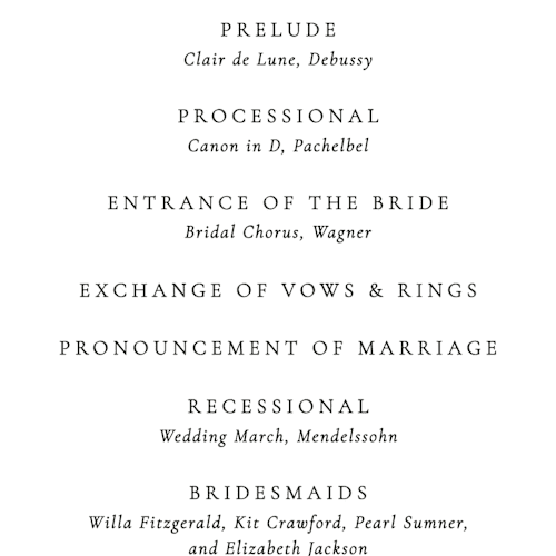This is a forest unique wedding programs with standard by Jackie Crawford called hand illustrated garden gate printing on signature in 4x9