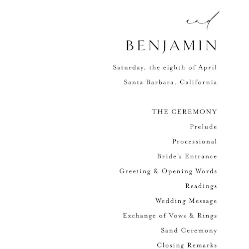 This is a cotton unique wedding programs with standard by Jennifer Postorino called gentle whisper printing on signature in 4x9