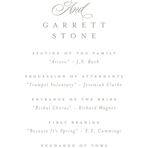 This is a sky unique wedding programs with standard by Everett Paper Goods called ocean point printing on signature in standard