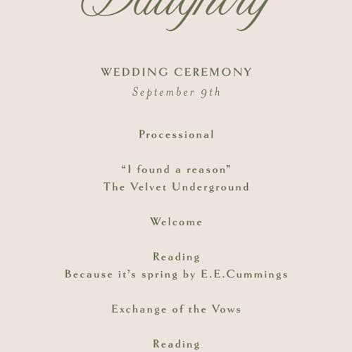 This is a meadow unique wedding programs with standard by Melanie Kosuge called soria printing on signature in standard