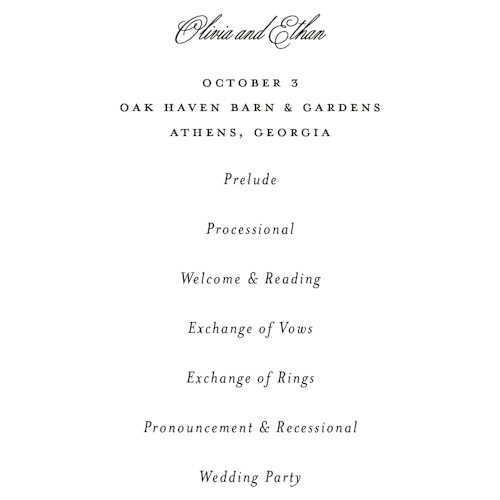 This is a swan unique wedding programs with standard by Lori Wemple called botanical cameo printing on signature in standard