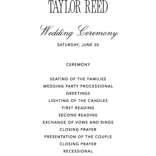 This is a silk unique wedding programs with standard by Kelly Schmidt called formal minimalist printing on signature in standard
