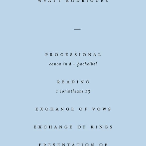 This is a sky unique wedding programs with standard by Blustery August called tarte tatin printing on signature in standard