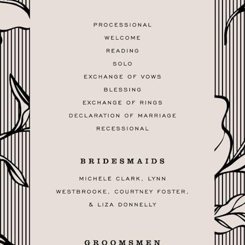 This is a noir unique wedding programs with standard by Pixel and Hank called linea printing on signature in standard