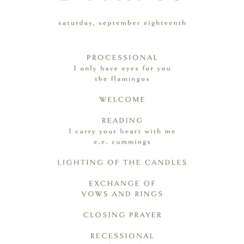 This is a clover unique wedding programs with standard by Kelly Schmidt called victoria printing on signature in 4x9