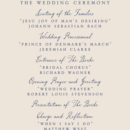 This is a cornflower unique wedding programs with standard by Chris Griffith called a wedding in low country printing on signature in 4x9