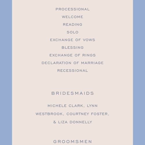 This is a canopy unique wedding programs with standard by Pixel and Hank called threaded printing on signature in 4x9