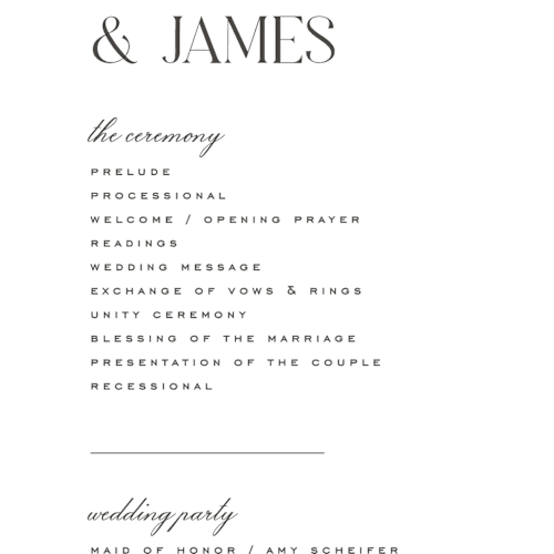 This is a diamond unique wedding programs with standard by Heather Cairl called clarity printing on signature in 4x9