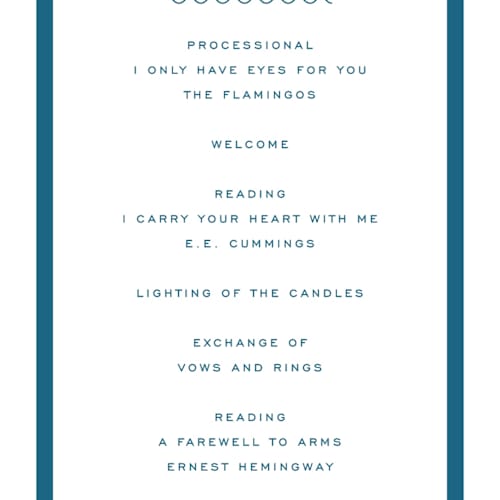 This is a ocean unique wedding programs with standard by Kelly Schmidt called coast printing on signature in 4x9