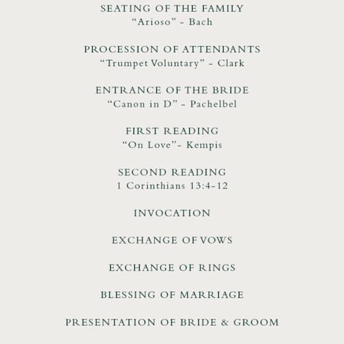 This is a evergreen unique wedding programs with foil pressed by Paper Sun Studio called mountaintop printing on signature in 4x9