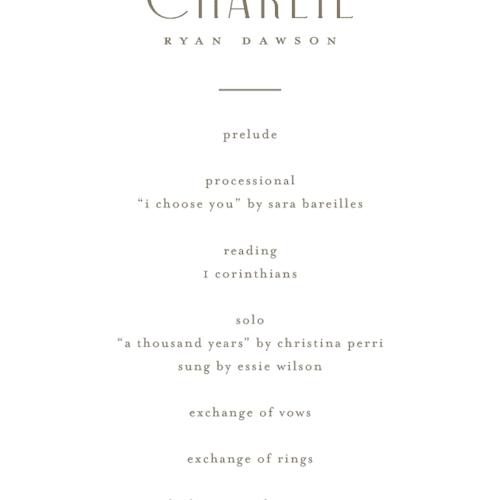 This is a alabaster unique wedding programs with foil pressed by Pixel and Hank called moderne printing on signature in 4x9
