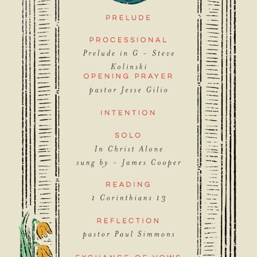This is a birch unique wedding programs with foil pressed by Shiny Penny Studio called deco spring florals printing on signature in 4x9