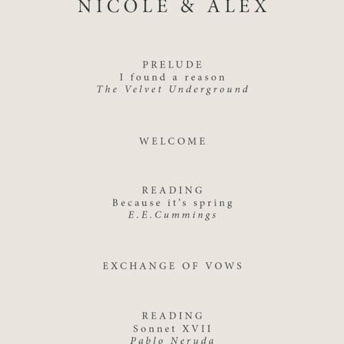 This is a sand unique wedding programs with foil pressed by Hannah Bowman called simple seashell printing on signature in 4x9