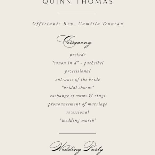 This is a autumn unique wedding programs with foil pressed by Kate Ahn called poetique printing on signature in 4x9