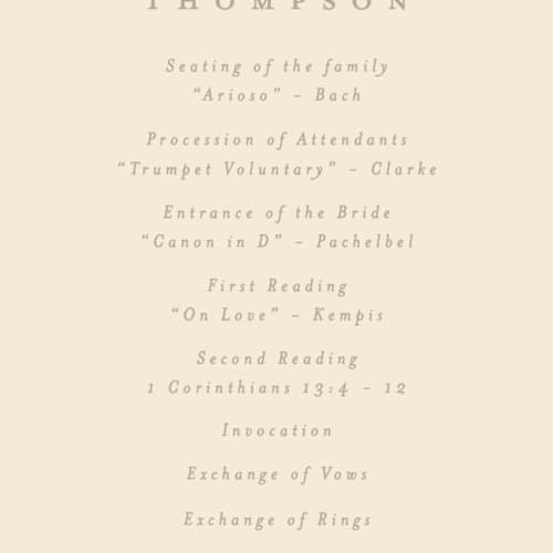 This is a sand unique wedding programs with foil pressed by Creo Study called leafy garland printing on signature in 4x9