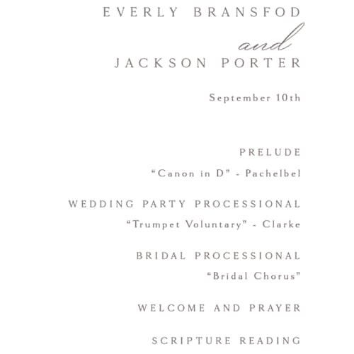 This is a snow unique wedding programs with foil pressed by Kaydi Bishop called eternal printing on signature in 4x9