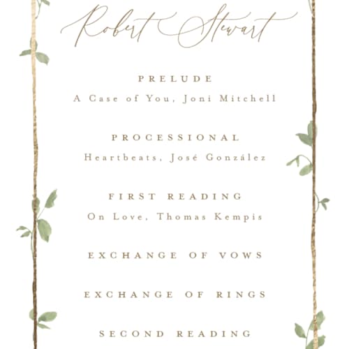 This is a ivy unique wedding programs with foil pressed by Everett Paper Goods called canopy printing on signature in 4x9