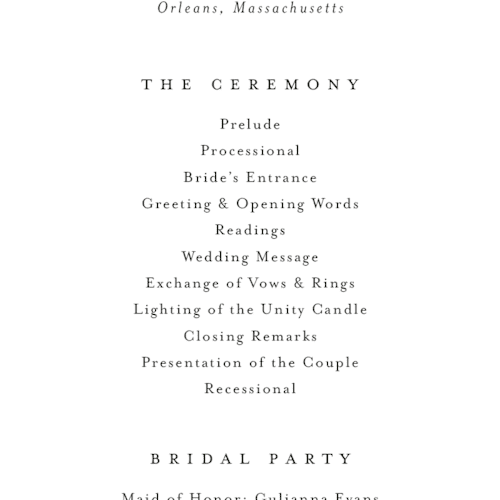 This is a cotton unique wedding programs with foil pressed by Jennifer Postorino called wildflower printing on signature in 4x9