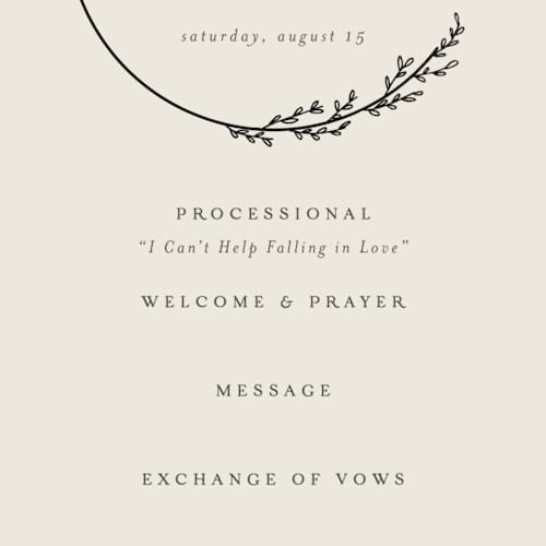 This is a almond unique wedding programs with foil pressed by Brianne Larsen called branched printing on signature in 4x9