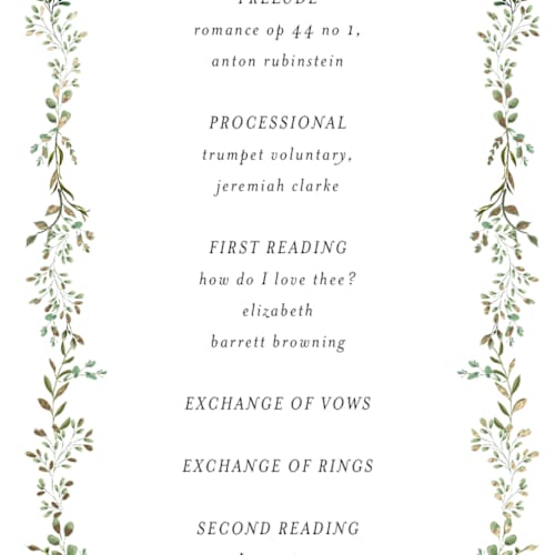 This is a mojito unique wedding programs with foil pressed by Susan Moyal called monogramed arch printing on signature in 4x9