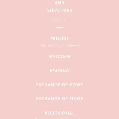 This is a candy unique wedding programs with standard by Catherine Culvenor called bubblegum printing on signature in 4x9