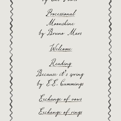 This is a rock unique wedding programs with standard by Pati Cascino called puglia printing on signature in 4x9