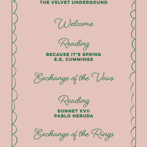 This is a avocado unique wedding programs with standard by Helena Vitto called crazy little thing called love printing on signature in 4x9