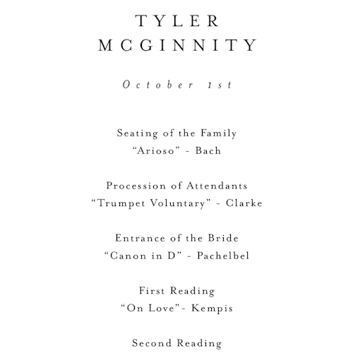 This is a cotton unique wedding programs with standard by Stacey Meacham called cedar creek printing on signature in 4x9