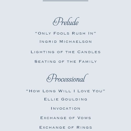 This is a powder unique wedding programs with standard by Carolyn MacLaren called modernne printing on signature in 4x9