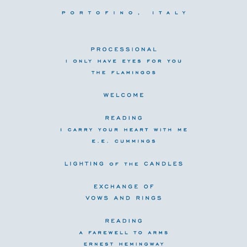 This is a ocean unique wedding programs with standard by Kelly Schmidt called riviera printing on signature in 4x9