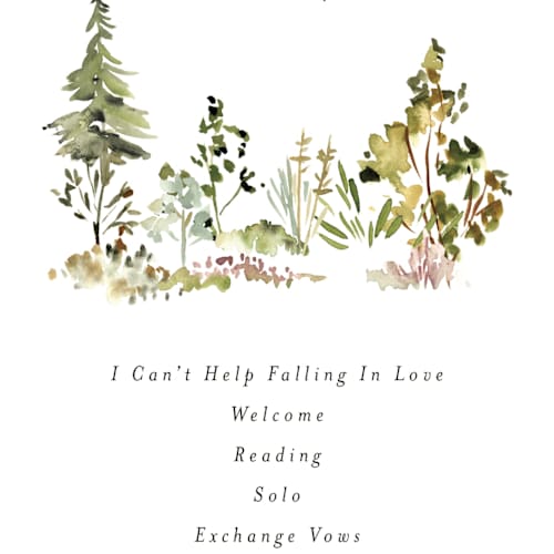 This is a forest unique wedding programs with standard by Petra Kern called great outdoors printing on signature in 4x9