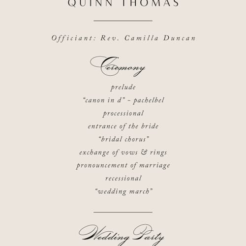 This is a autumn unique wedding programs with standard by Kate Ahn called poetique printing on signature in 4x9