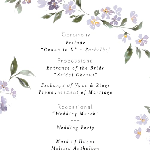 This is a periwinkle unique wedding programs with standard by Itsy Belle Studio called sweeping vine printing on signature in 4x9