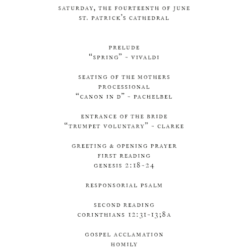 This is a linen unique wedding programs with standard by Jennifer Postorino called breathe printing on signature in 4x9