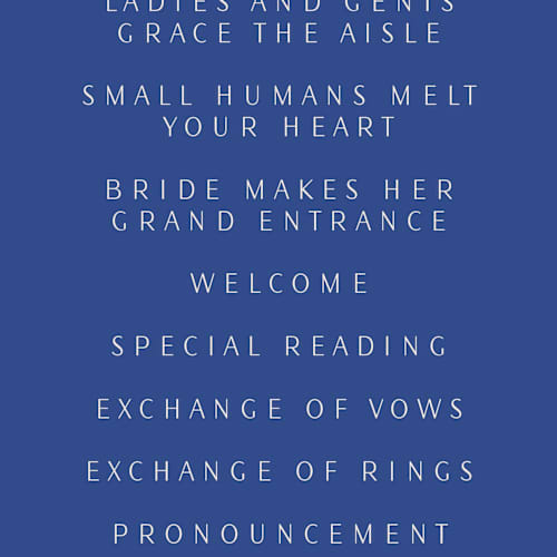 This is a marseille bleu unique wedding programs with standard by Deborah Chou called two toned printing on signature in 4x9