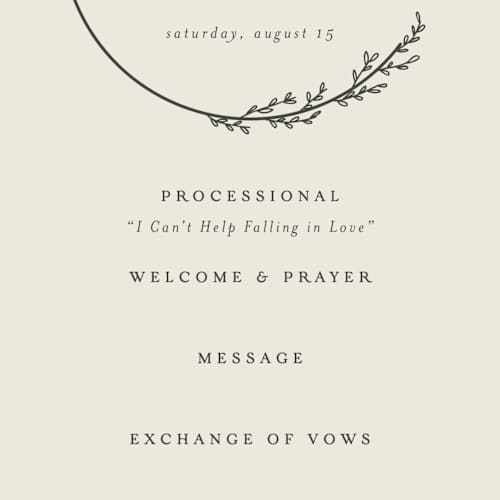 This is a almond unique wedding programs with standard by Brianne Larsen called branched printing on signature in 4x9