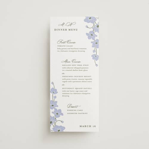 This is a vista | artichoke unique wedding programs with letterpress by letterfix called anemones printing on white cotton in 4x9