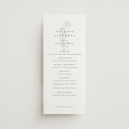 This is a cacao bean | blind deboss unique wedding programs with letterpress by chocomocacino called shiruko printing on white cotton in 4x9